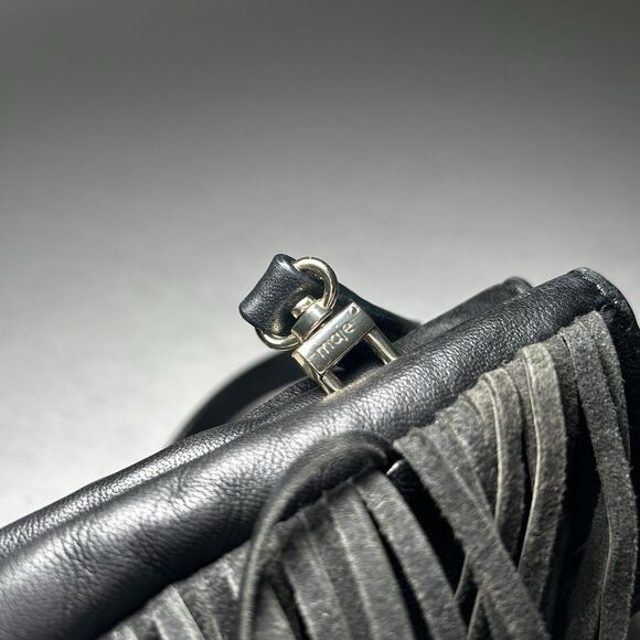 Maje black mini leather M bag with fringed trims and a detachable strap - Picture 8 of 8